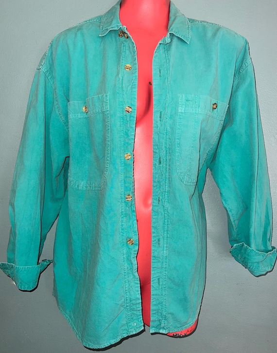 Vintage 90s Chicos Design Comfy Green Button Down Shirt, Size Large
