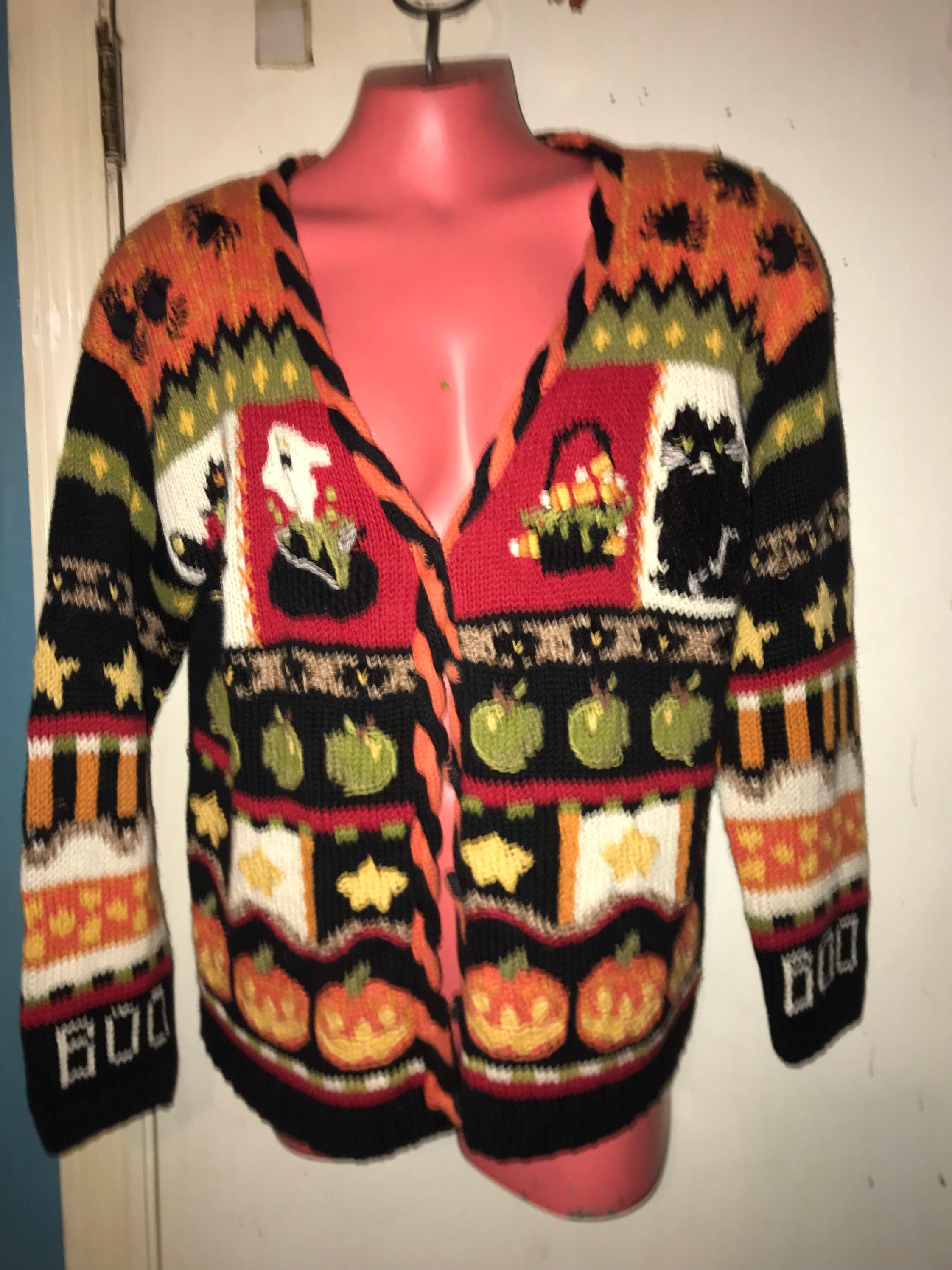 Vintage Ugly Halloween Sweater. Ugly Halloween Sweater Cardigan. Ugly  Sweater. Halloween Sweater. Size Medium