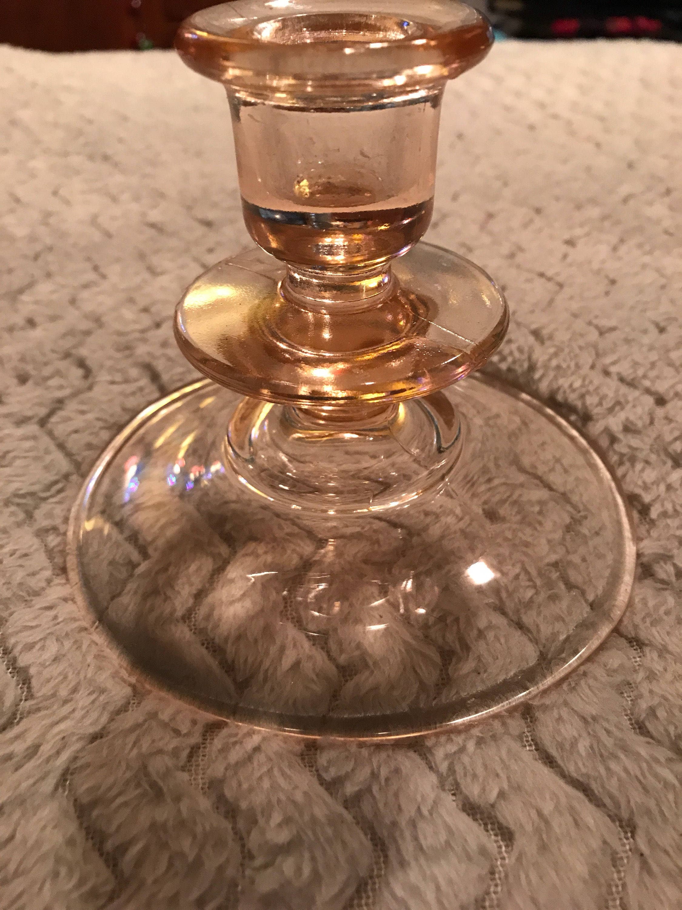 Vintage Pink Depression Glass Candle Stick Holder. Depression Ware