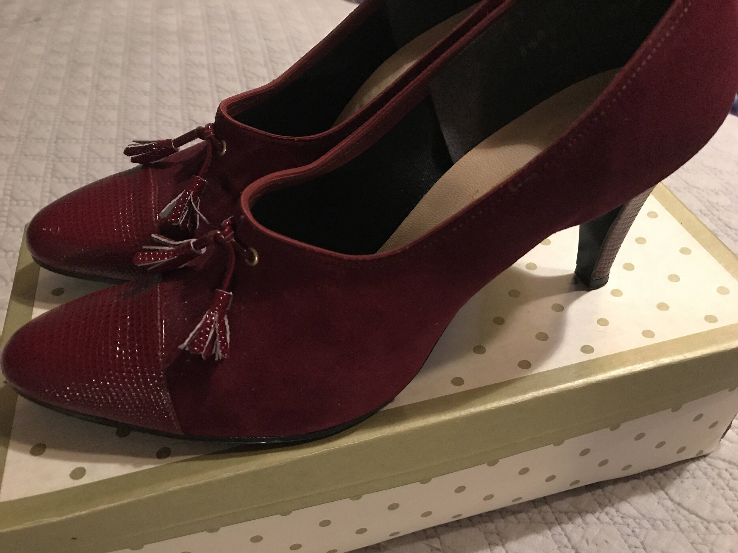 red suede pointed heels