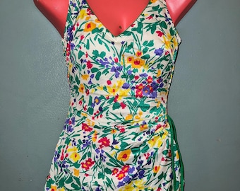 Vintage 1970’s Gabar Colorful Floral Swimsuit, Size 12