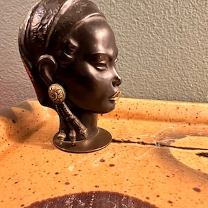 Vintage Art Deco Richard Rohac Bronze African  Lady Head Statue, Vienna, Austria Artist