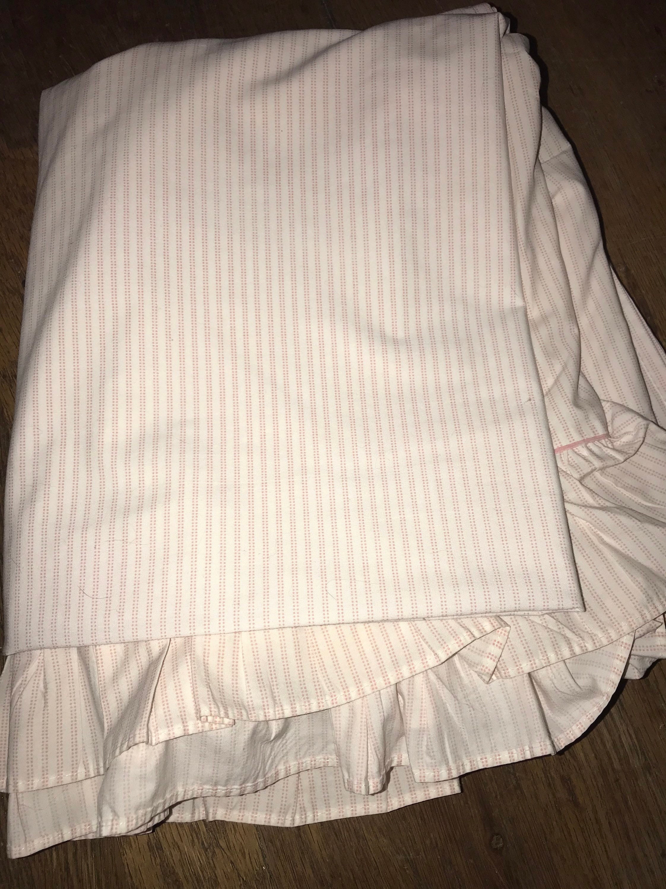 Vintage Laura Ashley White and Pink Striped Ruffle Full Size Flat Sheet