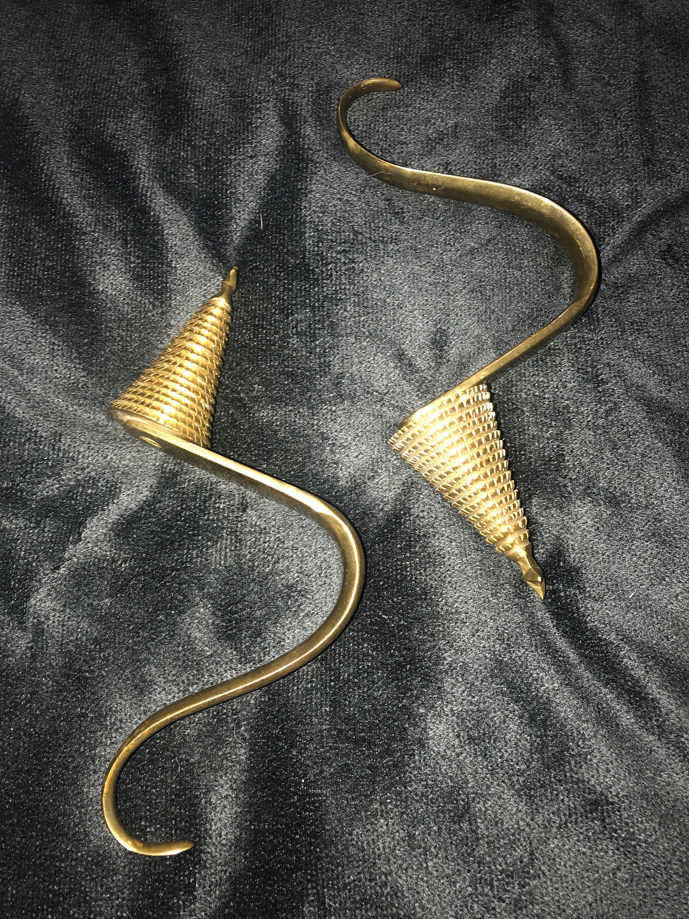 Vintage Brass Christmas Tree Stocking Holders. Set of Two Solid Brass Stocking Holders For