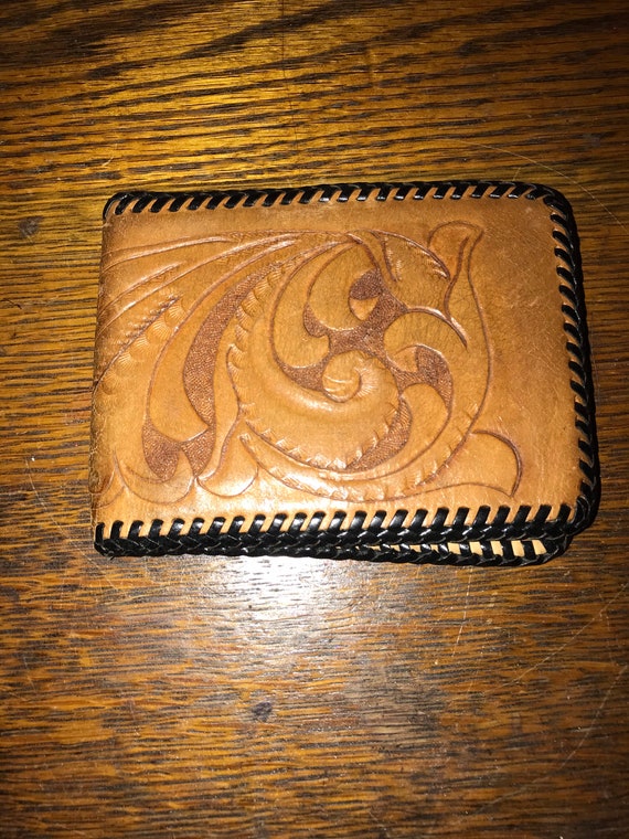 Vintage Tooled Leather Wallet. Nice Soft Leather Wallet. Brown Wallet. Boho Gift for Him. Etched Leather Wallet