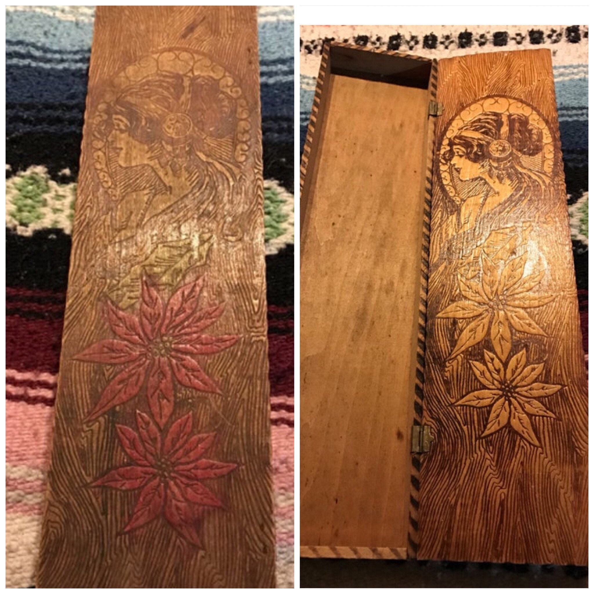 Vintage Wood Pyrography Box. Pyrography Box. Victorian Wooden Box.