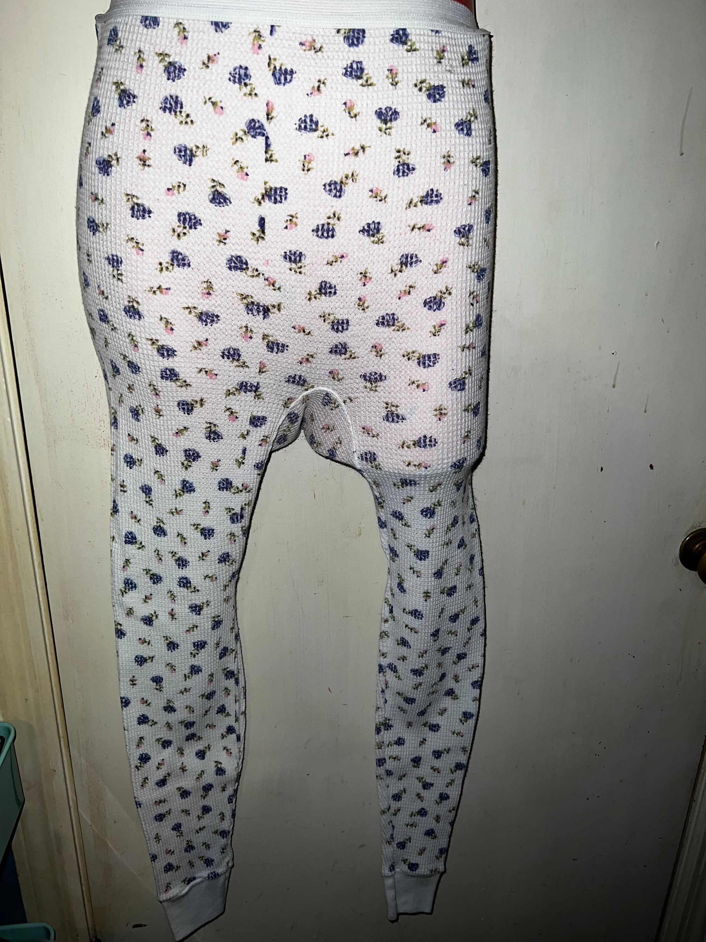Vintage Women’s Long John Pants. 1980’s Blue Flowers Long John Pants