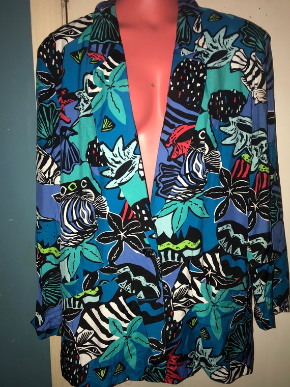 Vintage 90's Chaus Blazer Jacket. Colorful Sea Life 1990's Blazer Jacket. Awesome Womens Blazer Jacket. 90’s Chaus Size 12. Movie Costume.