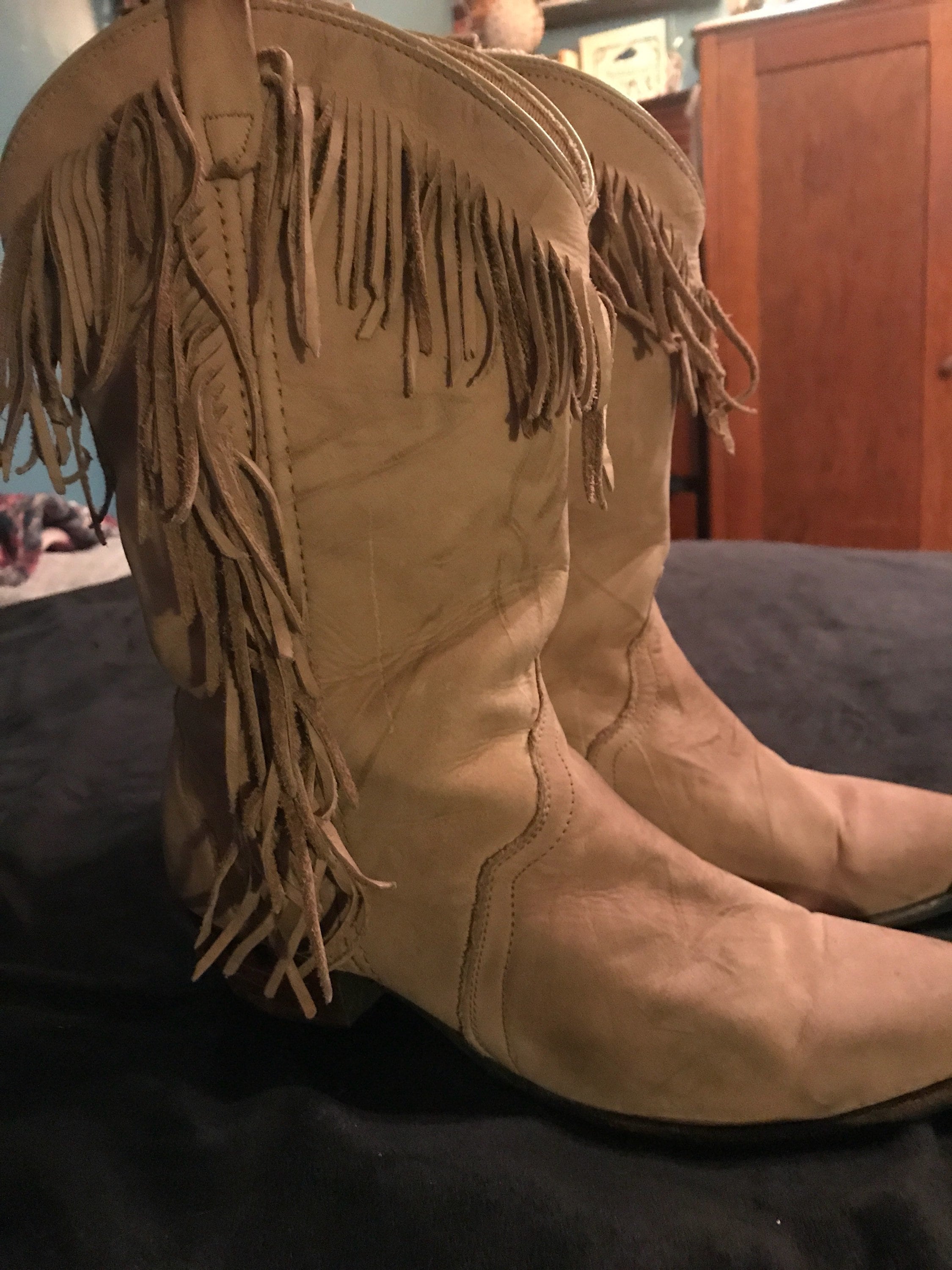 Vintage Leather Cowboy Boots. Cowgirl Boots. Cowboy Boots With Fringe. Made in USA. Vintage