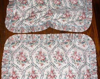 Vintage 1990’s Pink Floral Pillow Sham Set With Pleated Edge, Shabby Chic, Cottage Chic.