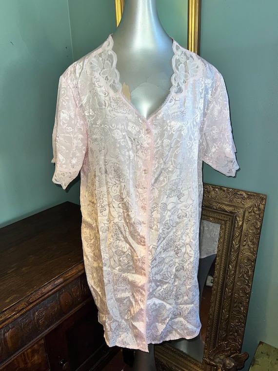 Vintage Pink Satin Nightie, Night Shirt Size Medium