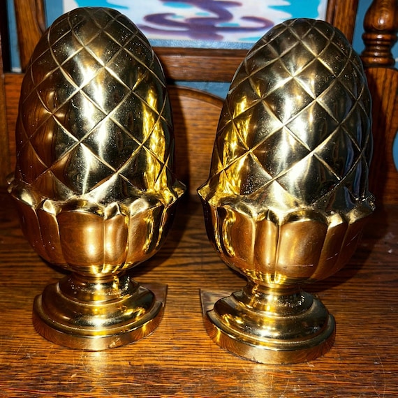Vintage 1990’s Gatco Brass Pineapple Bookends, Home Decor