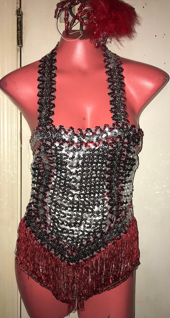 Vintage 1960’s Sequin Silver and Red Tap Costume, Halloween Costume Girl’s Size 14
