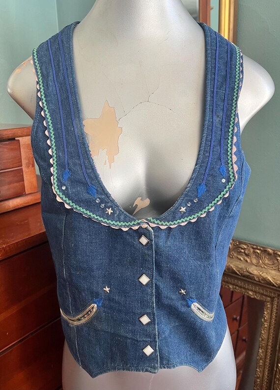 Vintage 1980’s R. Switzer Denim Bling Vest. Western Wear, Size Small