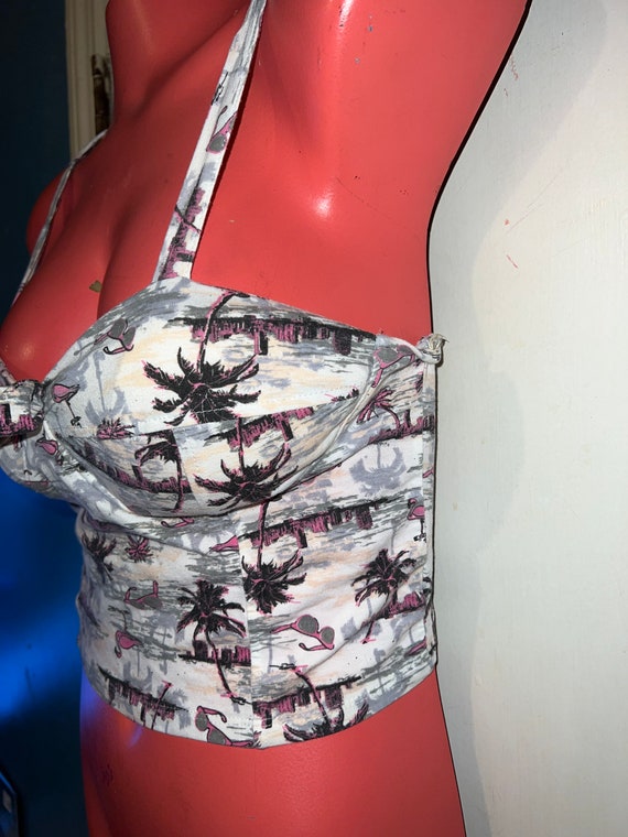 Vintage 90’s Tropical Crop Top. Flamingo and Palm… - image 3