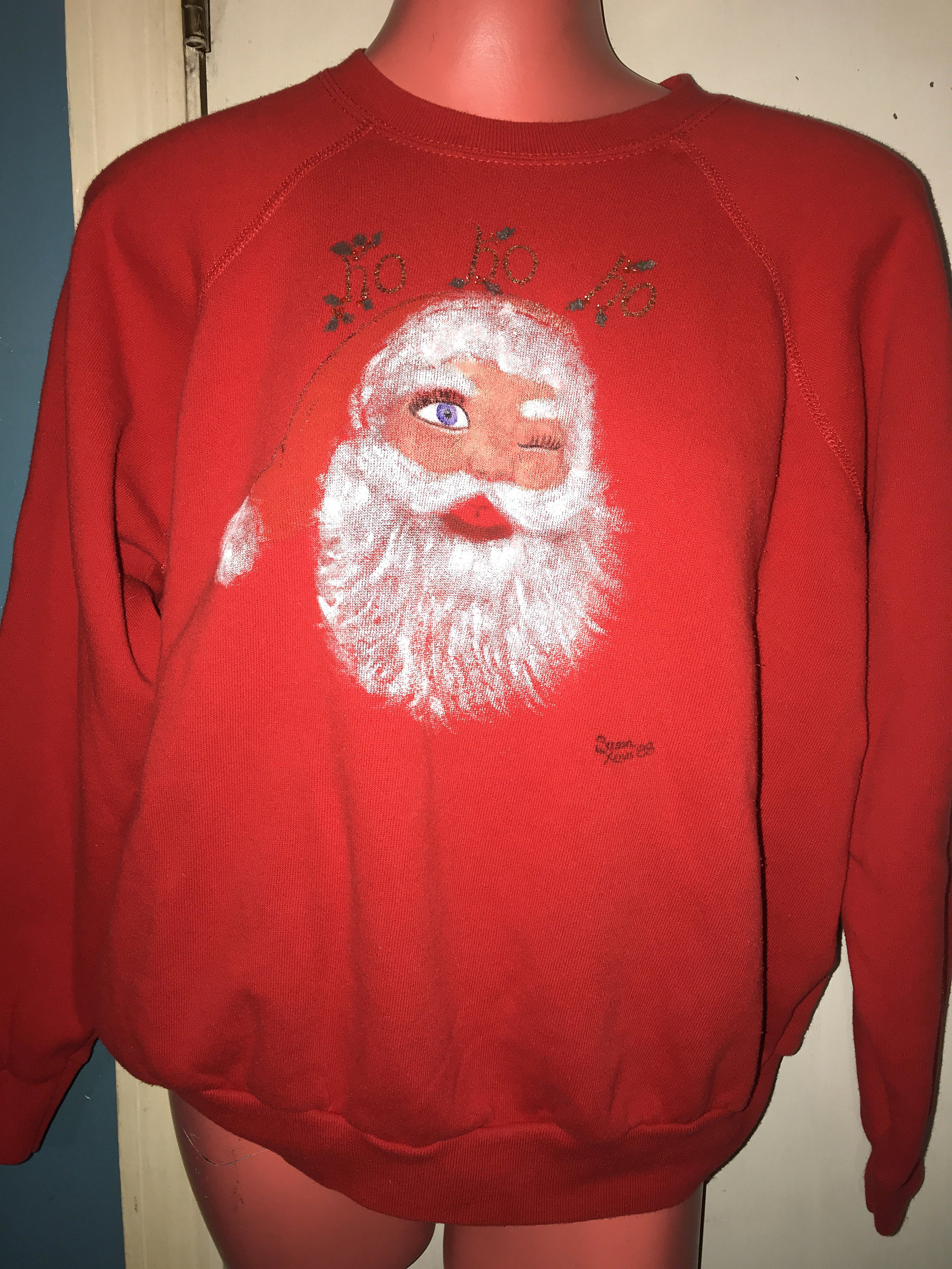 ON HOLD Ugly Christmas Sweater. 80’s Hand Painted Christmas Sweatshirt