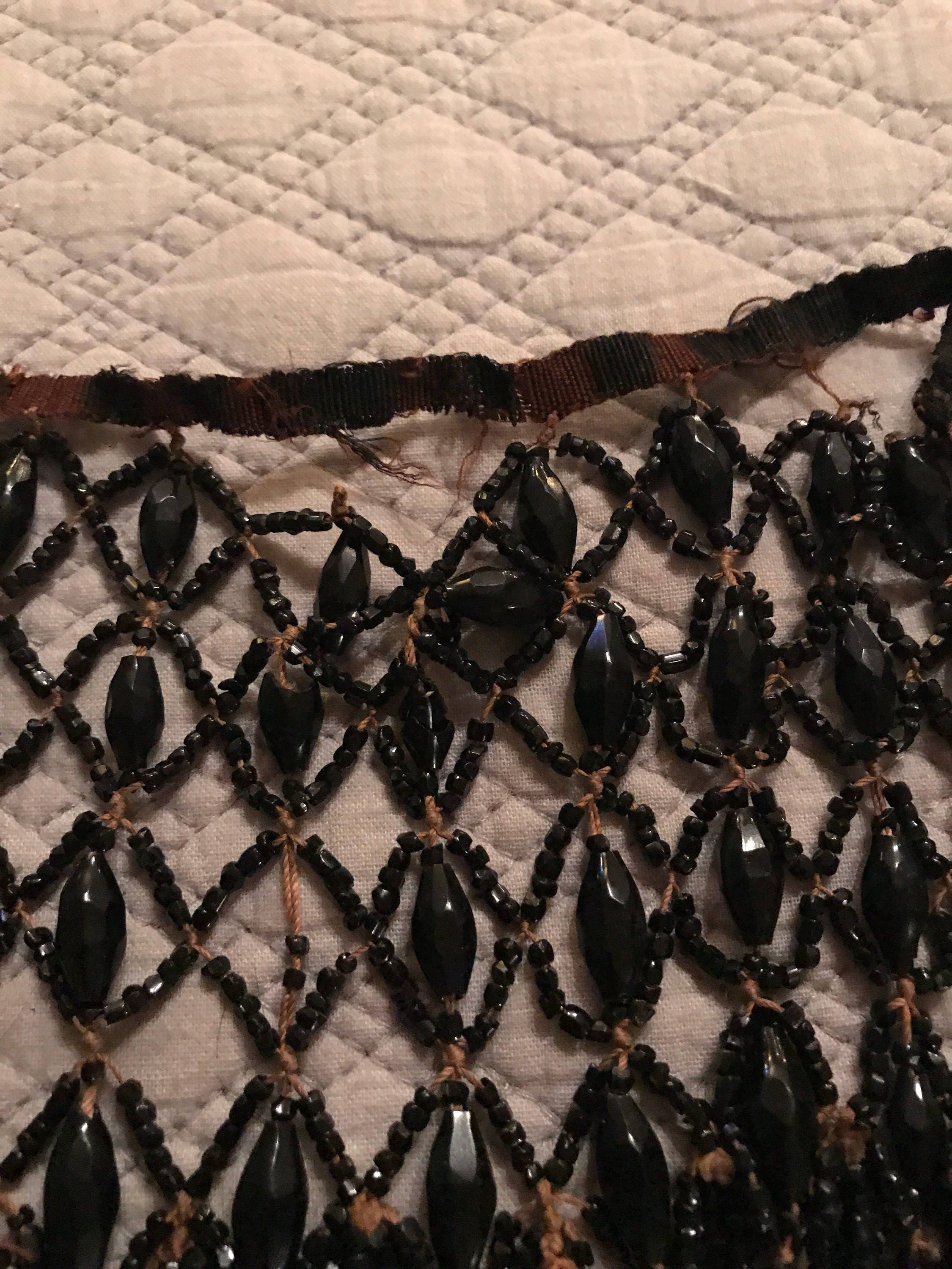 Vintage Beaded Applique. Black Beaded Bodice embellishment. Black