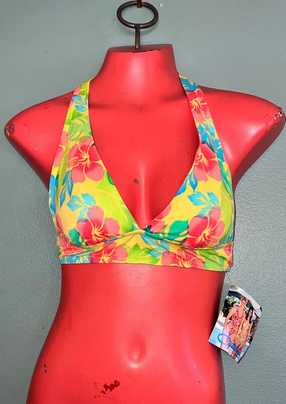 Vintage 1990’s NWT Yellow Floral Catalina Bikini Top, Size Large