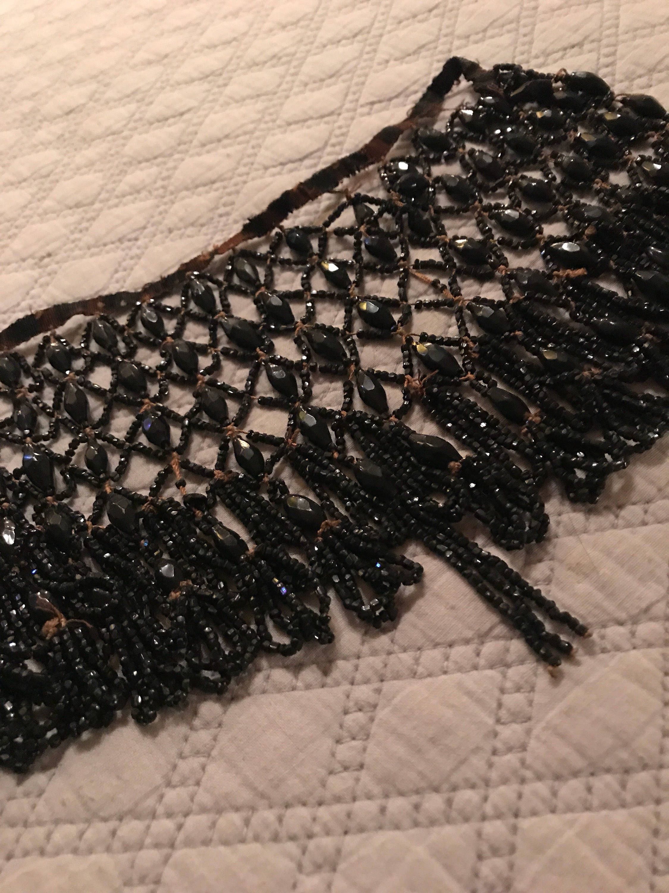 Vintage Beaded Applique. Black Beaded Bodice embellishment. Black
