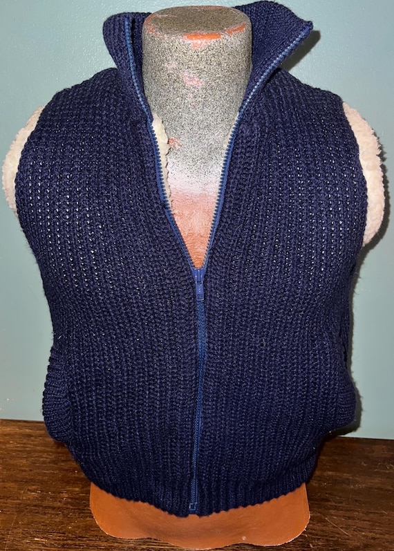 Vintage 80's Navy Blue Sweater Sherpa Vest, Size Small