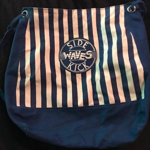 Vintage 80’s Blue and White Striped Tote Bag, Side Kick Waves Bag.