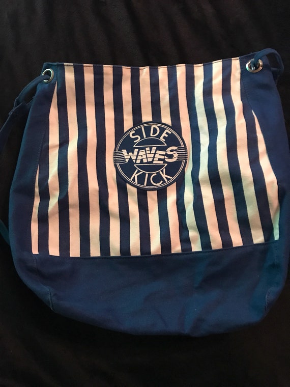 Vintage 80's Bag. 80's Cloth Purse. Vintage Blue and White Bag. Side Kick Waves Bag. 80s Movie Prop. Costume Design