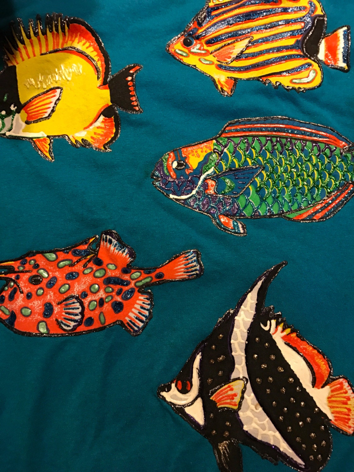 Vintage Tshirt. Fish Shirt. Vintage Puffy Paint Fish Tshirt.