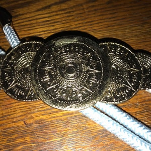 Vintage Gold Medallion Belt Buckle Blue Rope Belt. Gold Medallion Belt Buckle Statement Piece. Its Gold Medallions, I Mean What image 1