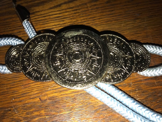 Vintage Gold Medallion Belt Buckle Blue Rope Belt. Gold Medallion Belt Buckle Statement Piece. It’s Gold Medallions, I Mean What?