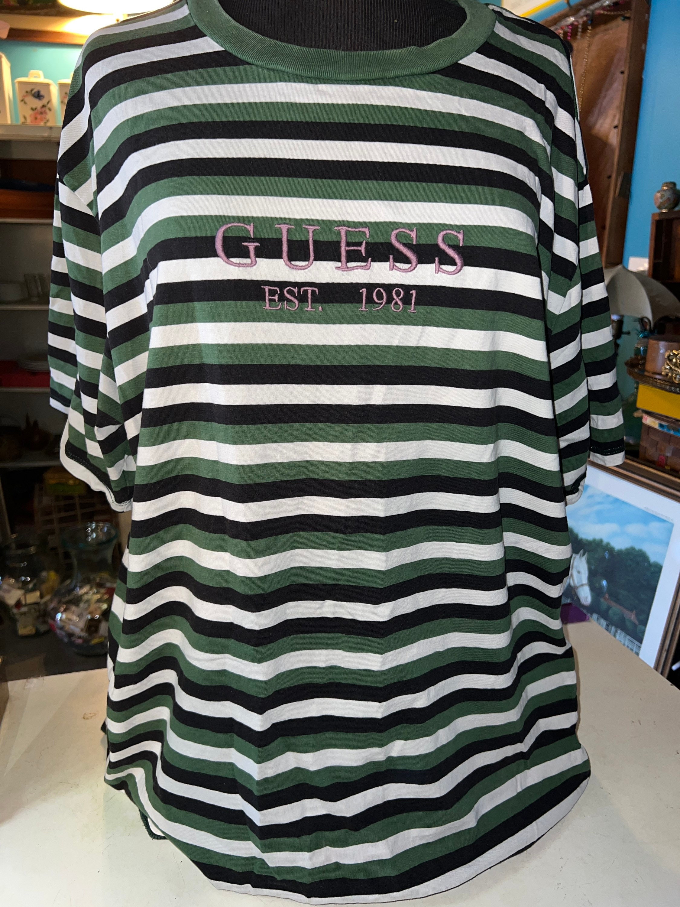 Vintage Guess T-shirt. Unisex Guess Jeans Shirt. Striped Guess T-shirt. The Guess Shirt! Size XL