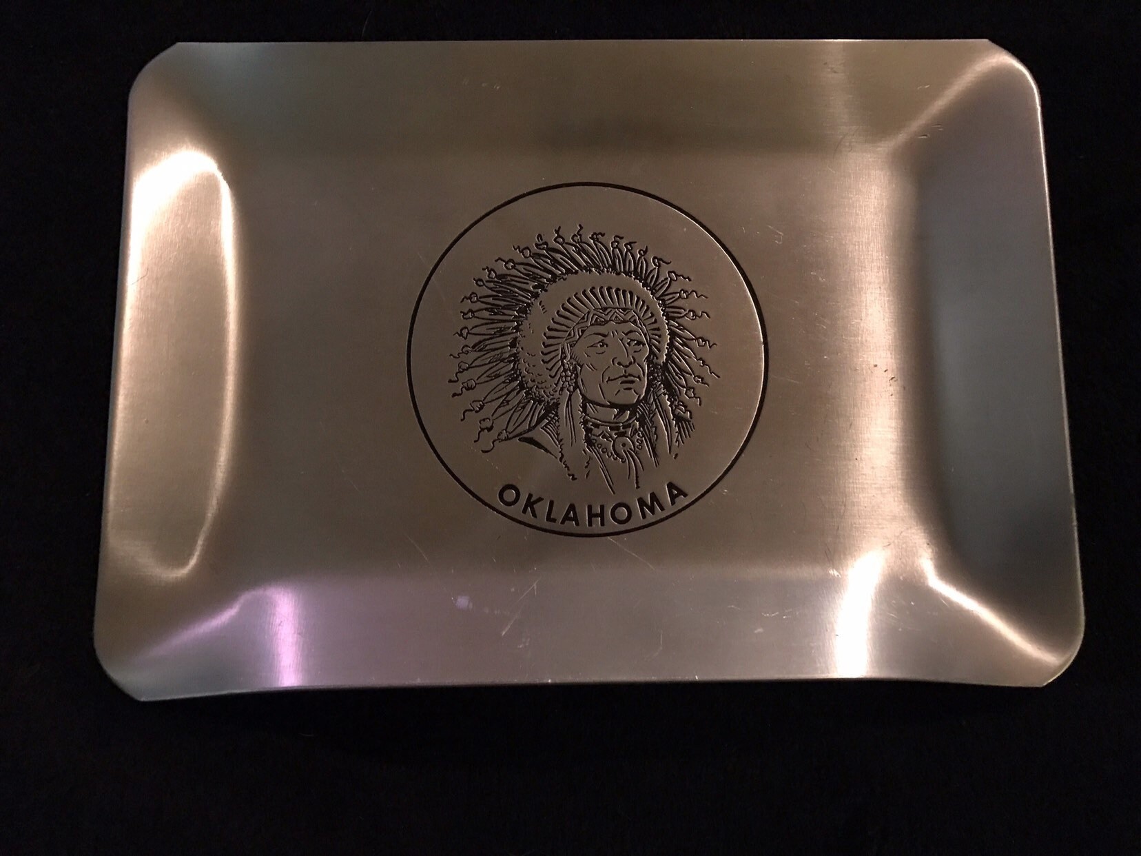 Vintage Oklahoma Metal Tray. Oklahoma Indian Chief Personal Metal Tray  Rolling Tray. Cigarette Rolling Tray. Small Aluminum Metal Tray