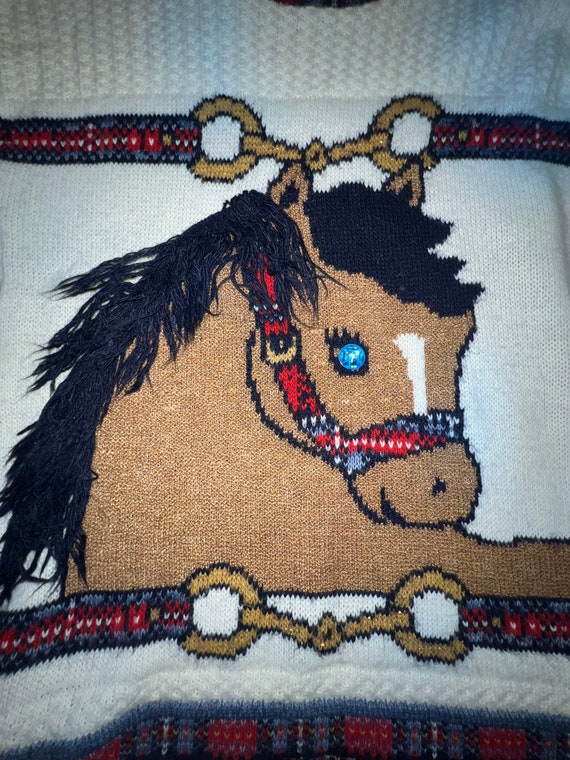 Vintage 80’s White Heartworks Horse Sweater. Kids… - image 2