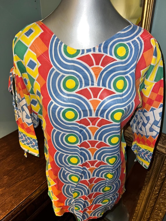 Vintage 1970’s Colorful Hippie Tunic, Costume Idea, Size Medium