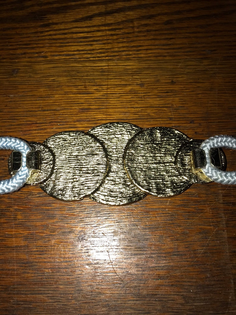Vintage Gold Medallion Belt Buckle Blue Rope Belt. Gold Medallion Belt Buckle Statement Piece. Its Gold Medallions, I Mean What image 3