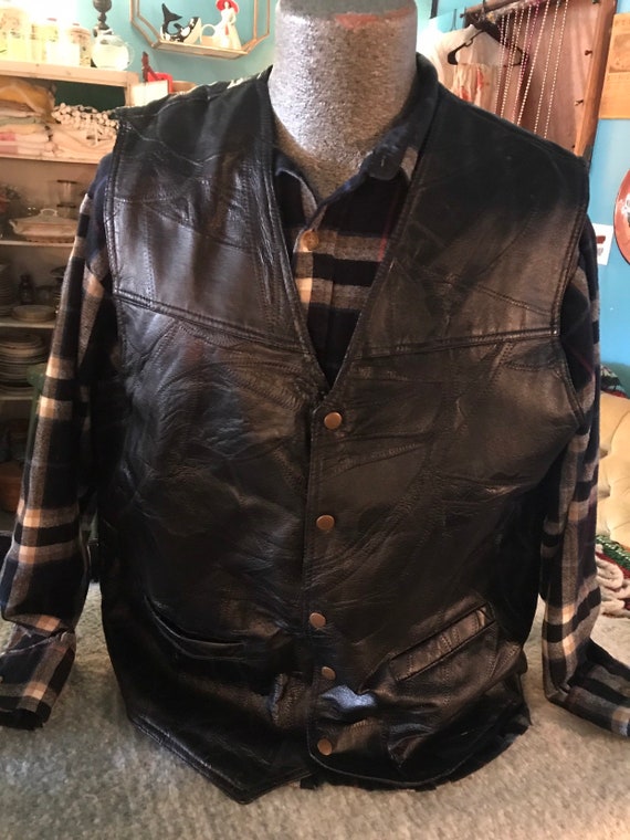 Vintage Men's Black Leather Vest. Genuine Leather