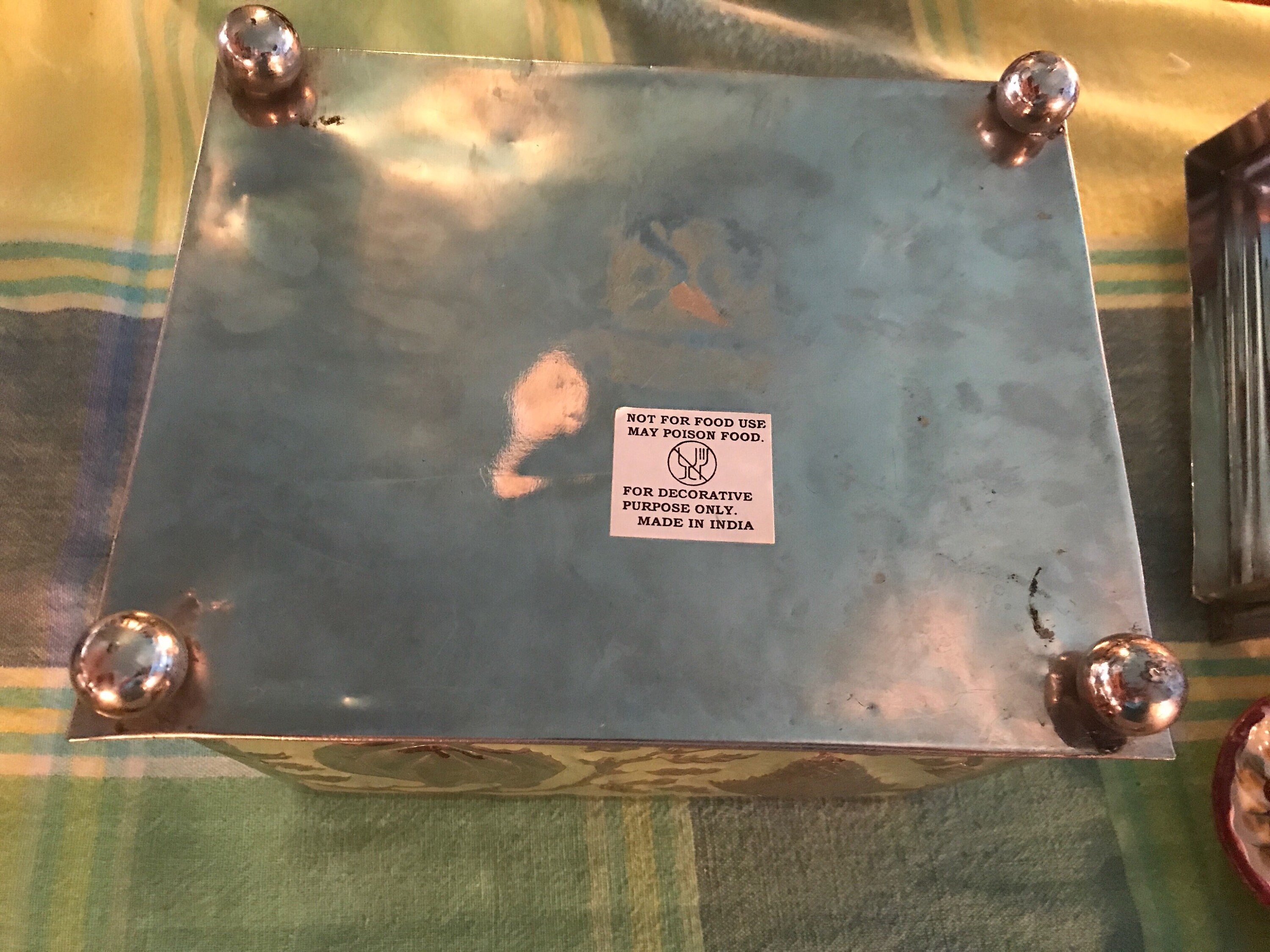 Vintage Metal Box. Metal Box With Fruit Design. Green and Silver Metal