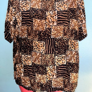 Vintage Animal Print Silk Shirt. Tiger, Leopard, Cheetah, Size Medium