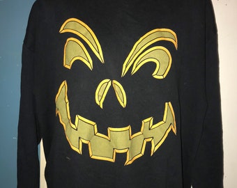 Vintage Ugly Halloween Sweatshirt. Ugly Halloween Scary Pumpkin Face Sweatshirt. Halloween Sweatshirt. Size XL