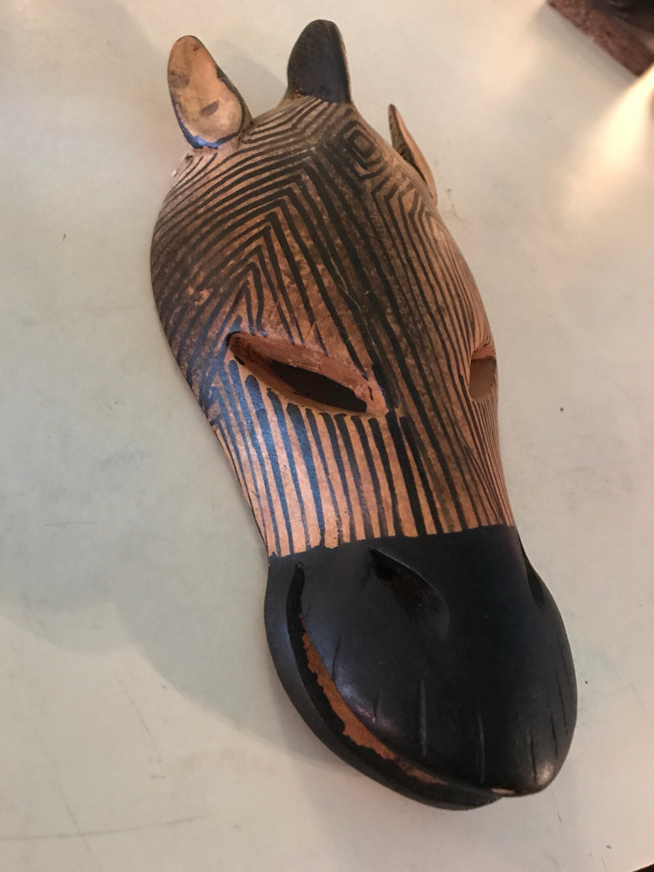 Vintage Wooden Zebra Head Mask. Zebra Mask. Vintage African Decor. Wood