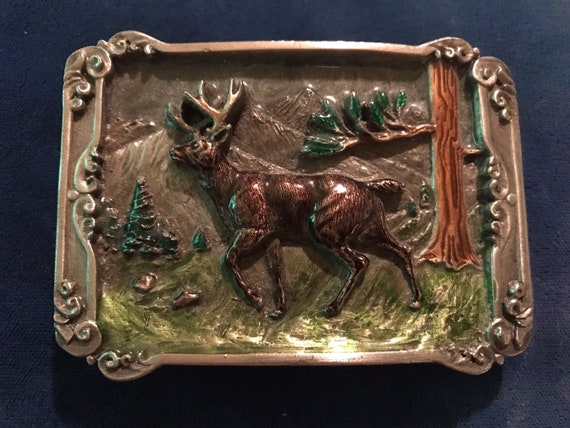 Bergamot Brass Company Belt Buckle. 1984 Enamel Deer Belt Buckle