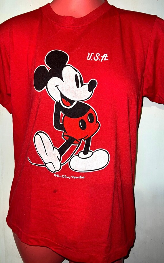 Vintage 1970’s Red Mickey Mouse T-shirt. Screen Stars Walt Disney Productions. Size Medium