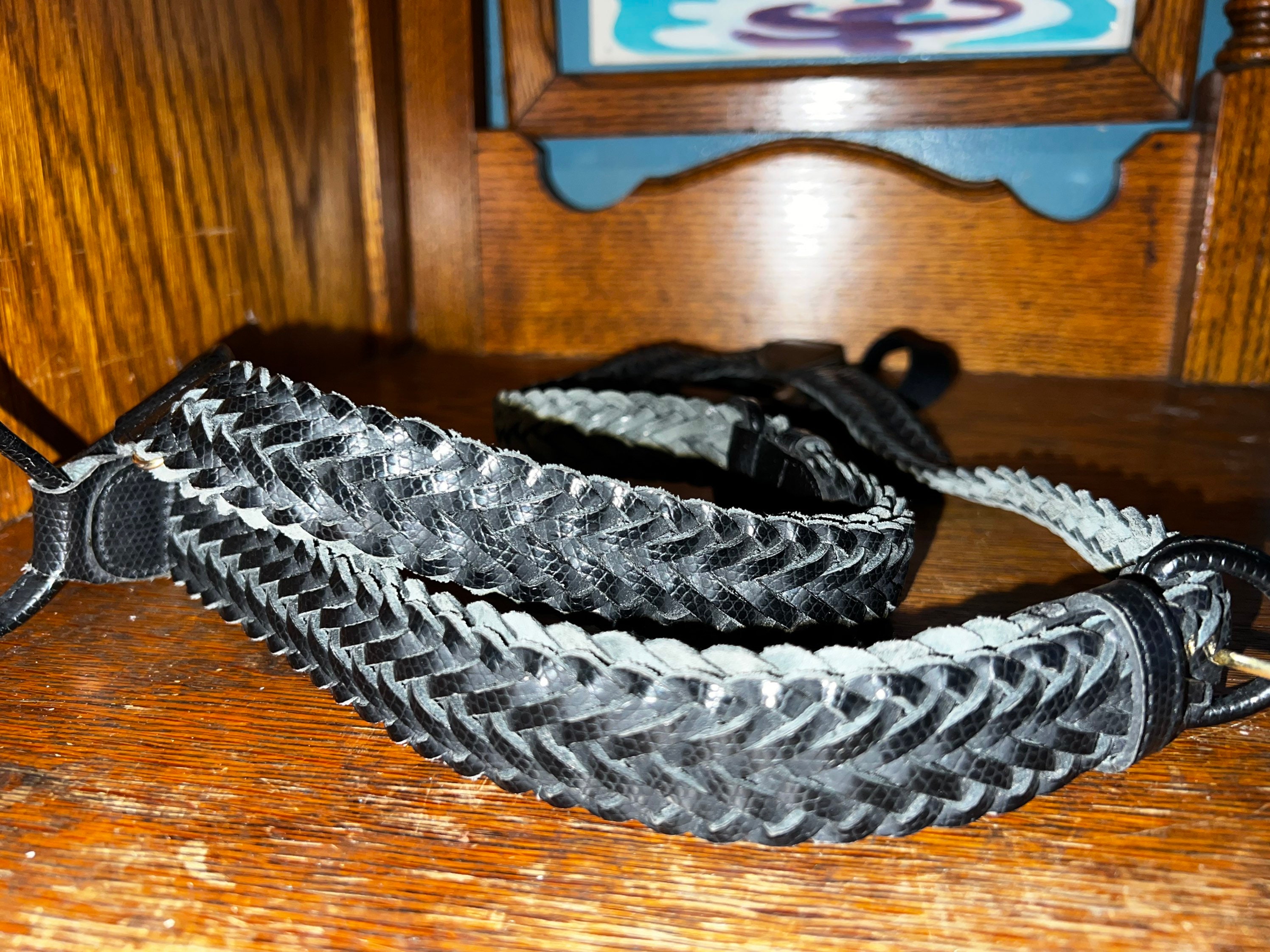 Vintage Black Braided Leather Suspenders. Leather Suspenders. Mens