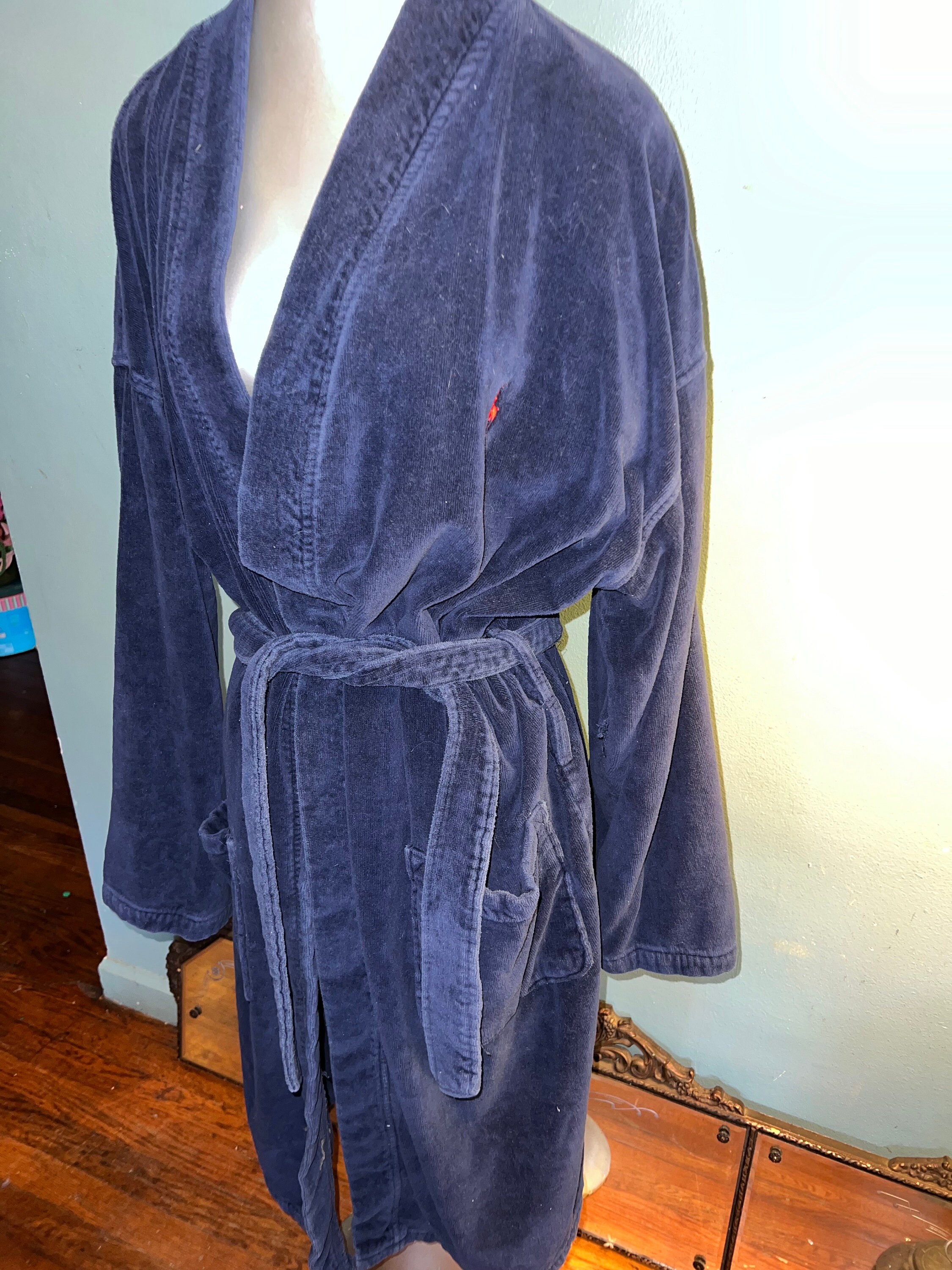Vintage Ralph Lauren Navy Blue Terry Cloth Polo Robe Size Large Etsy UK