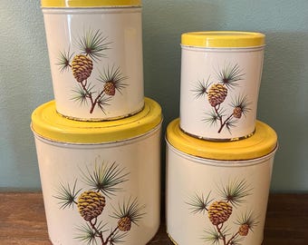 Vintage Tin Metal Kitchen Canister Set of Four