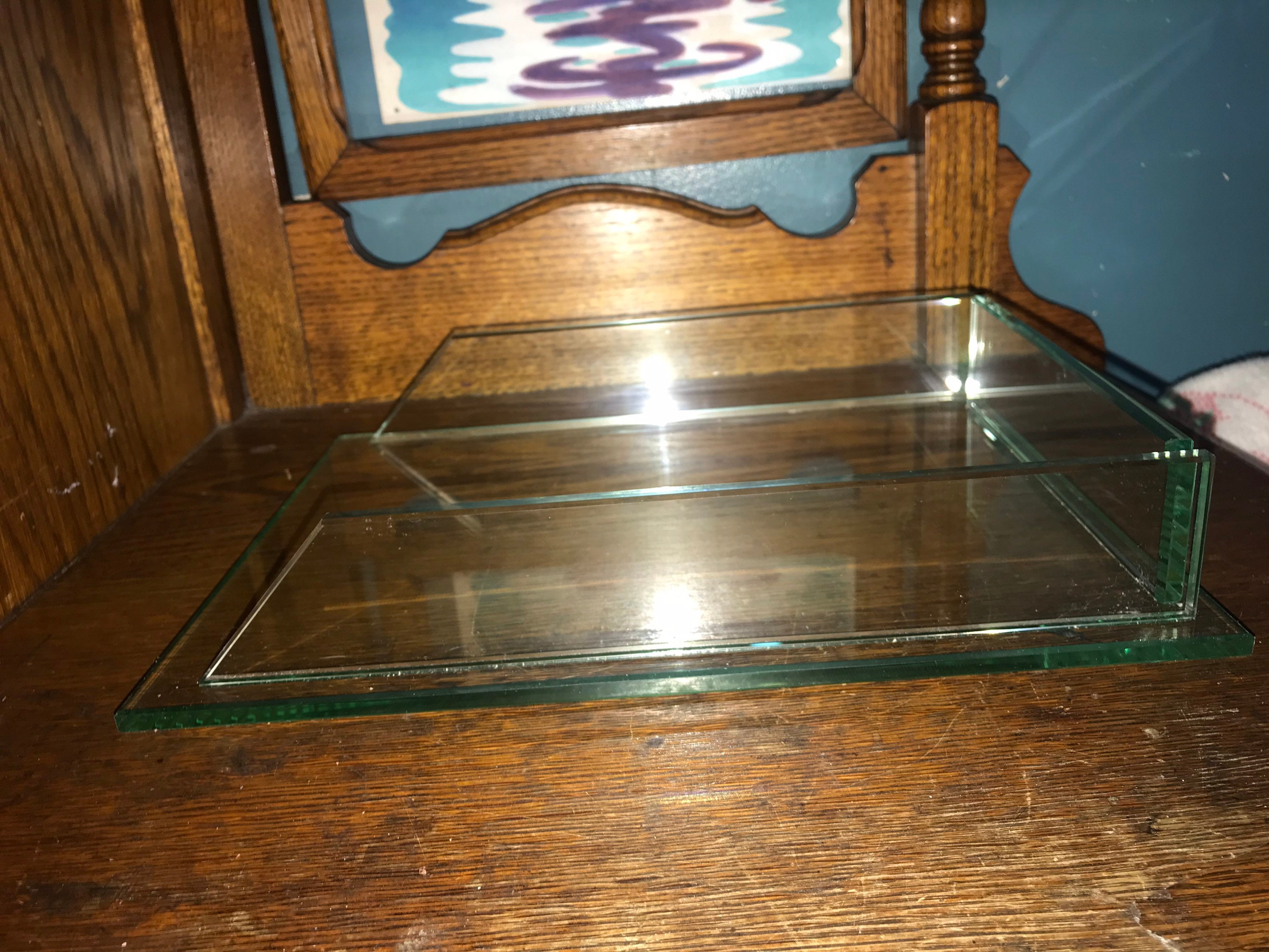 Vintage Glass Office Tray. Thick Glass Moda Desk Tray. Organizer