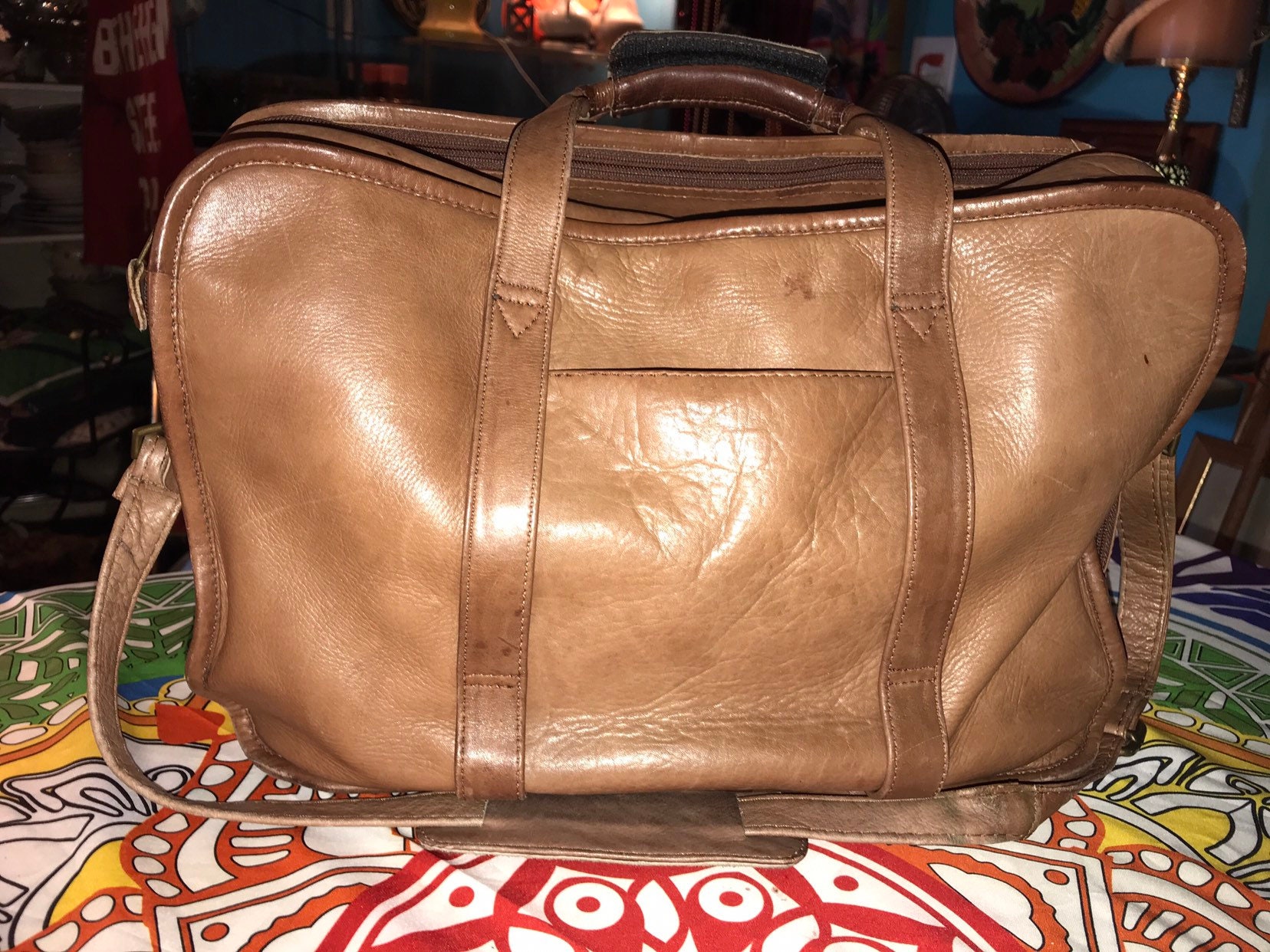 Vintage Leather Satchel. Vintage Leather Bag. Distressed Vintage