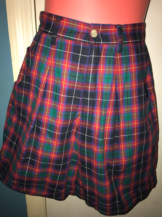 Vintage Red Plaid Shorts. Woman's Long Plaid Short