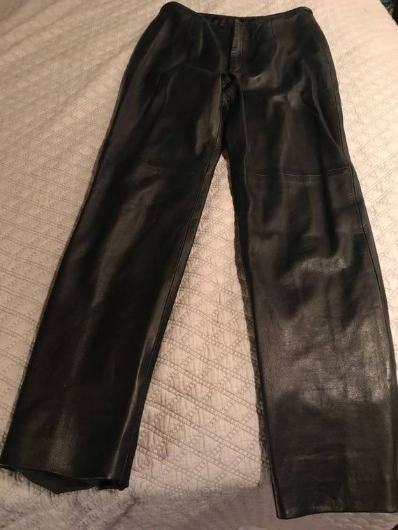 Vintage Black Leather Pants. Womens Black Leather