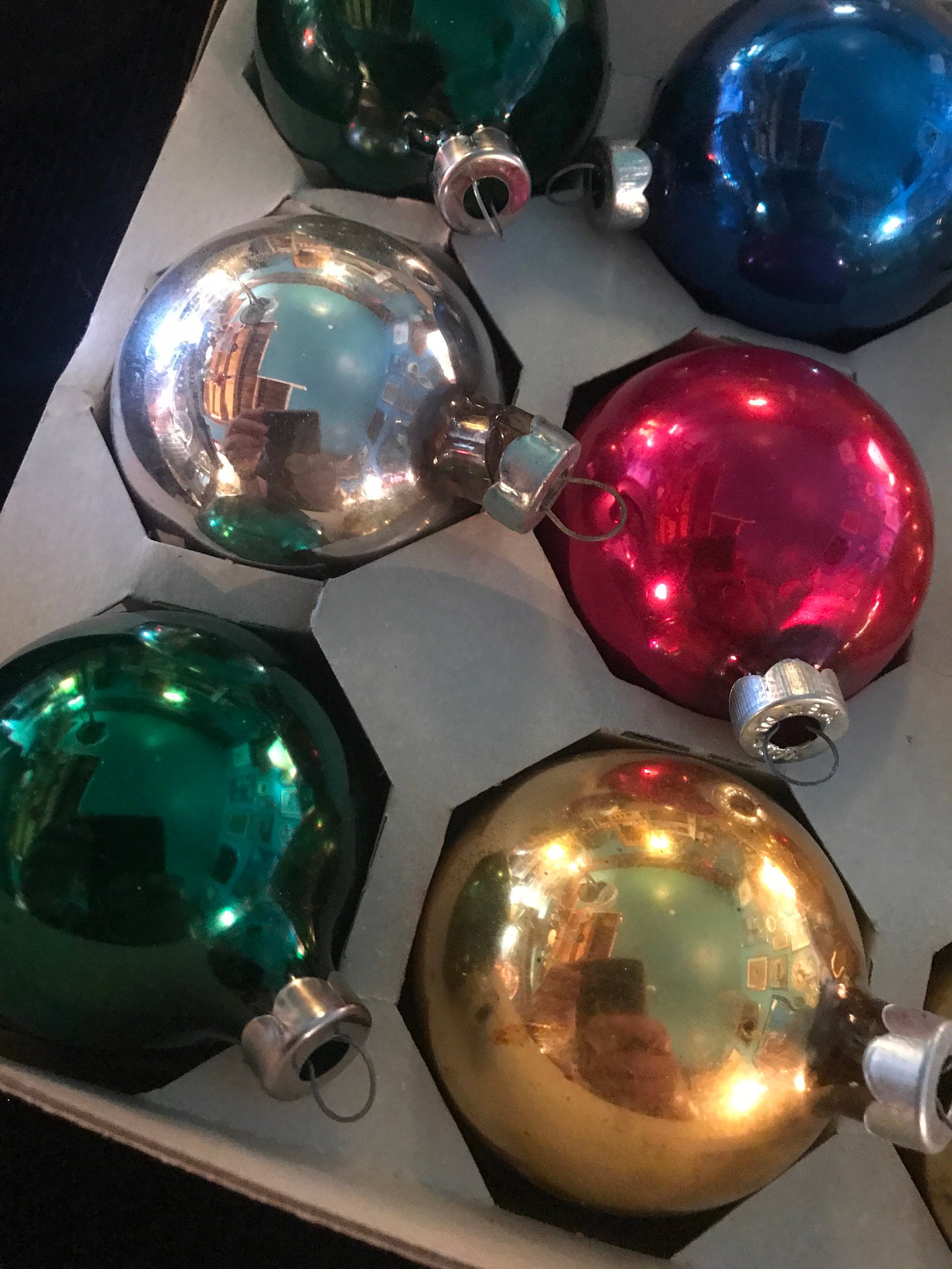 Vintage Glass Ball Ornaments. USA Glass Ball Coby Ornaments. Set of 12 ...