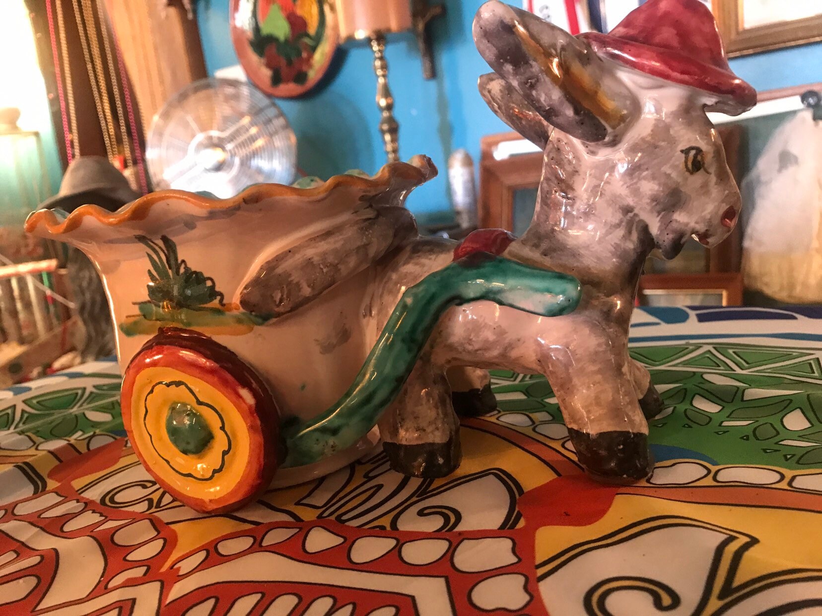 Vintage Donkey Planter. Donkey and Wagon Planter. Made in Italy Donkey